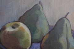 Mid-Century Swedish Moody Still LIfe Oil Painting of Apples and Pears in a Bowl