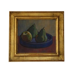 Peinture à l'huile suédoise du milieu du siècle représentant des pommes et des poires dans un bol.