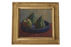 Mid-Century Swedish Moody Still LIfe Oil Painting of Apples and Pears in a Bowl