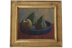 Mid-Century Swedish Moody Still LIfe Oil Painting of Apples and Pears in a Bowl