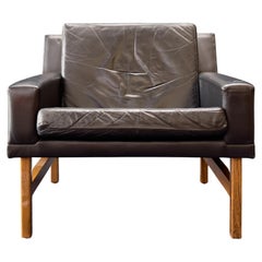 Sven Ellekær Black Leather and Oak Armchairs