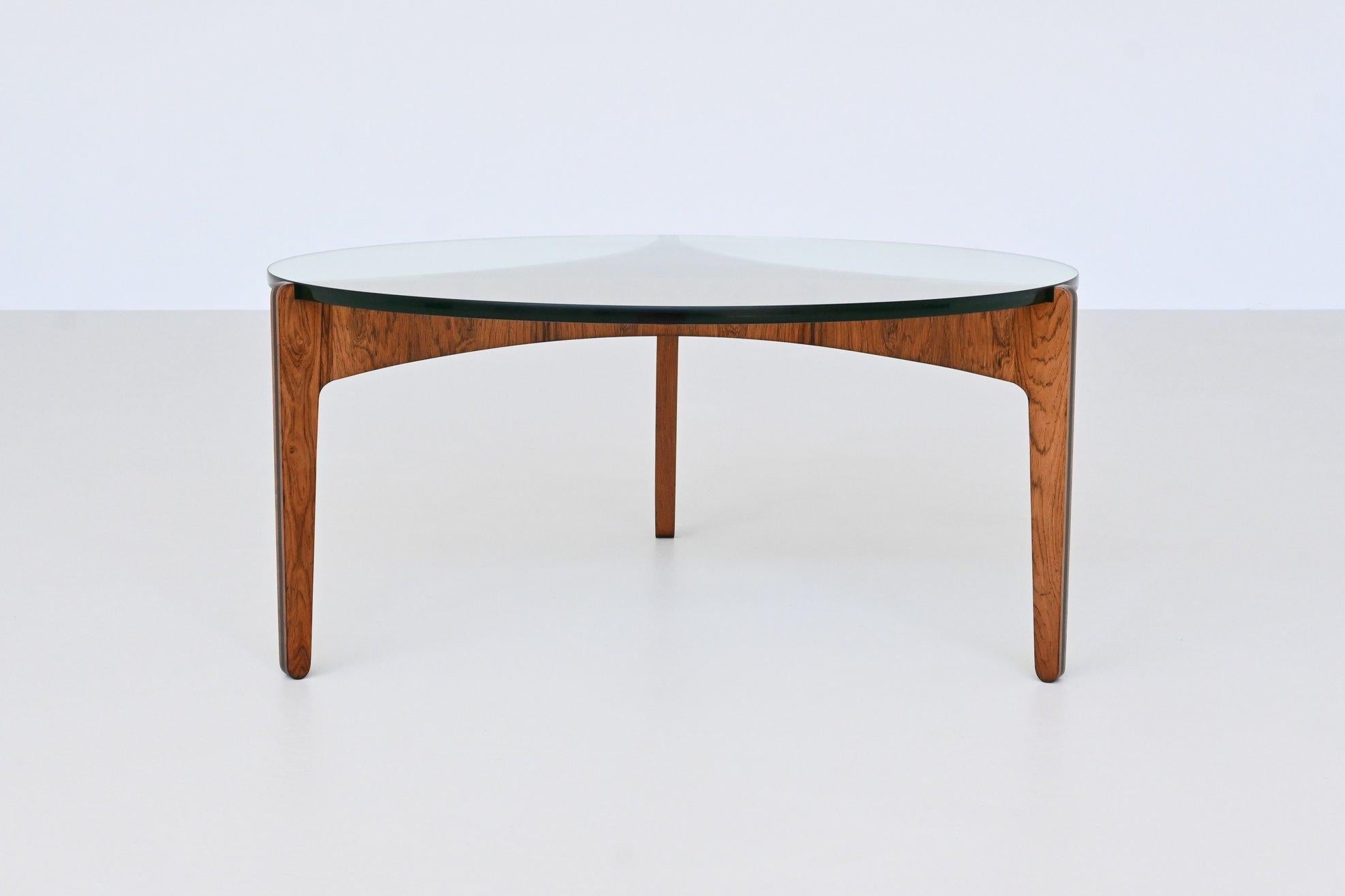 Glass Sven Ellekaer coffee table #104 in rosewood Chirstian Linneberg Denmark 1962