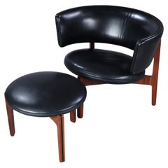 Sven Ellekaer fauteuil de salon et repose-pieds à 3 pieds pour Mobelfabrik Danemark 1960