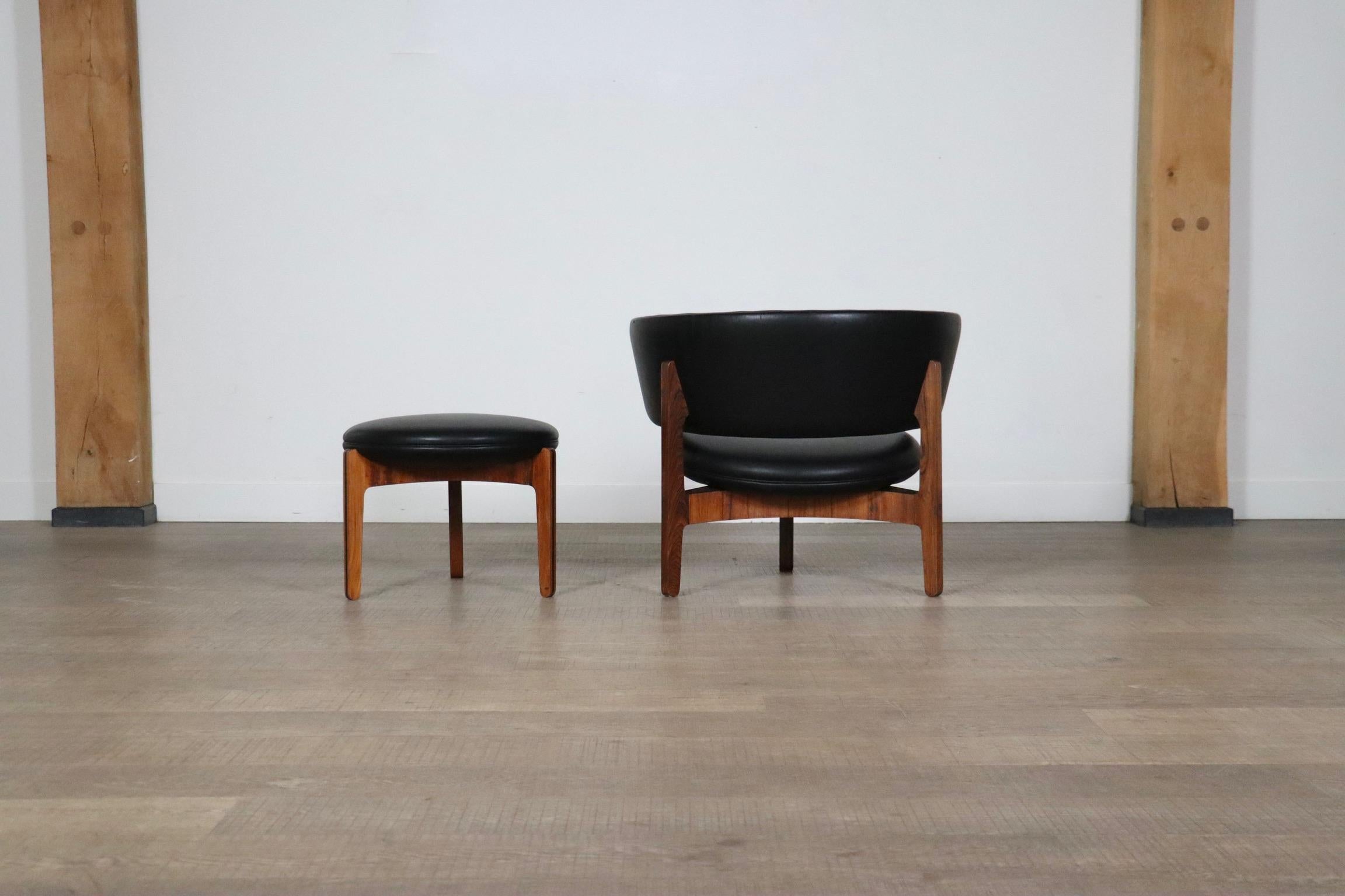 Faux Leather Sven Ellekaer Lounge Chair And Stool For Christian Linneberg 1962