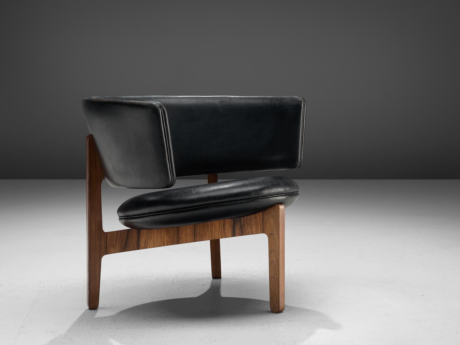 Danish Sven Ellekaer Lounge Chair in Rosewood and Original Black Leather