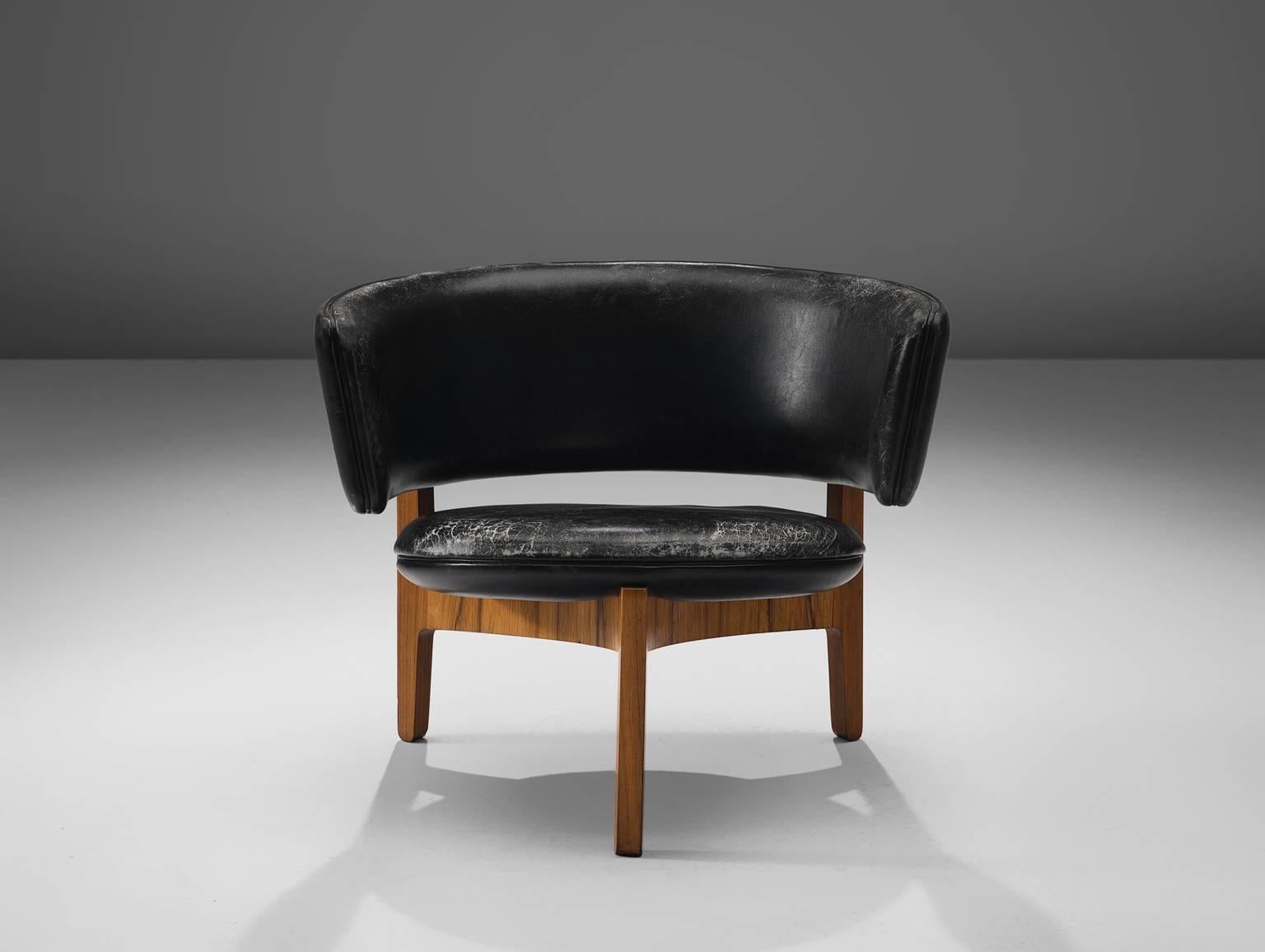Scandinavian Modern Sven Ellekaer Lounge Chair in Rosewood and Original Black Leather