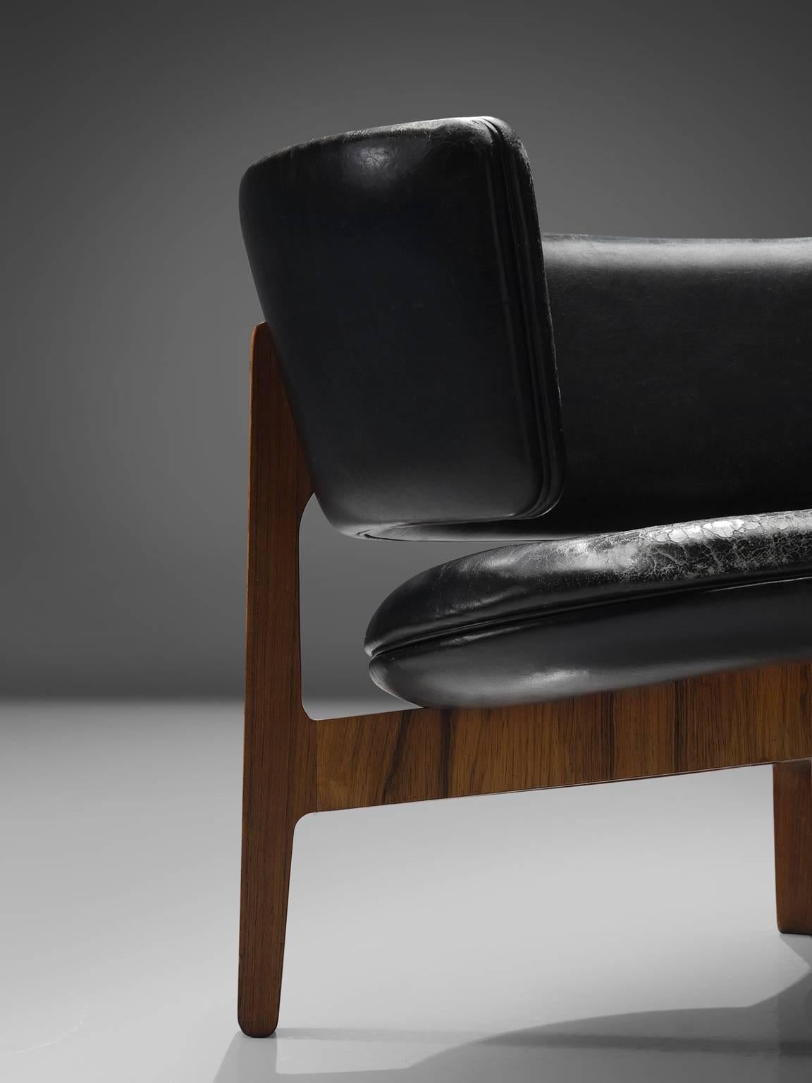 Danish Sven Ellekaer Lounge Chair in Rosewood and Original Black Leather