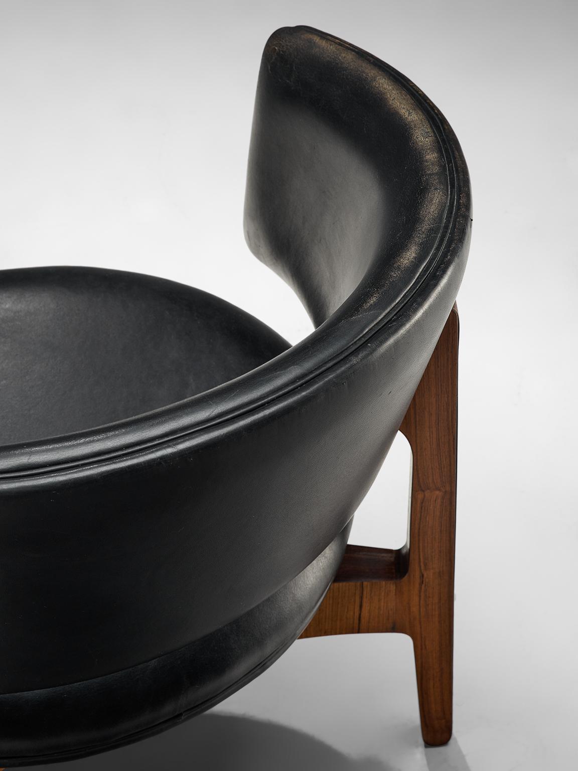 Mid-20th Century Sven Ellekaer Lounge Chair in Rosewood and Original Black Leather