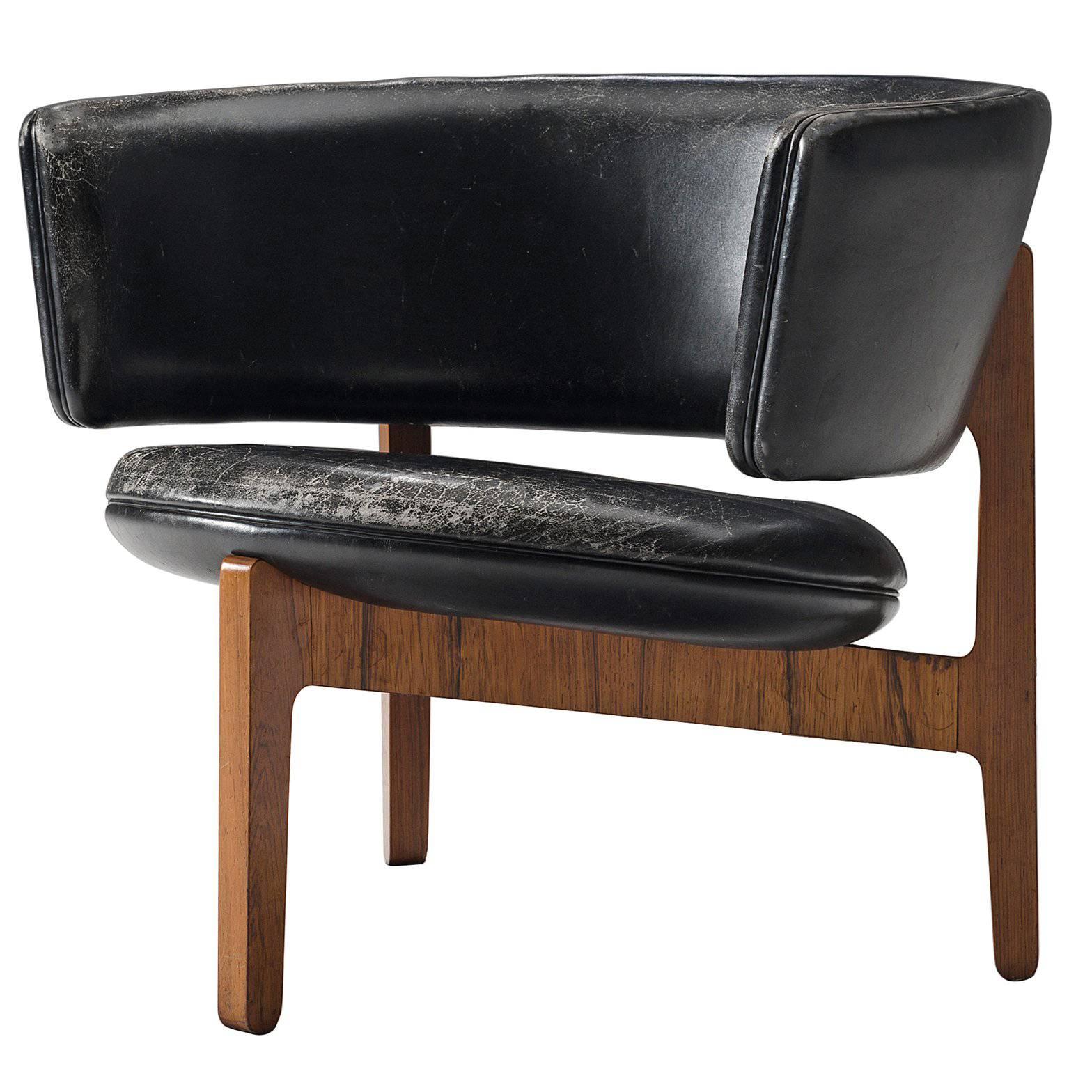 Sven Ellekaer Lounge Chair in Rosewood and Original Black Leather