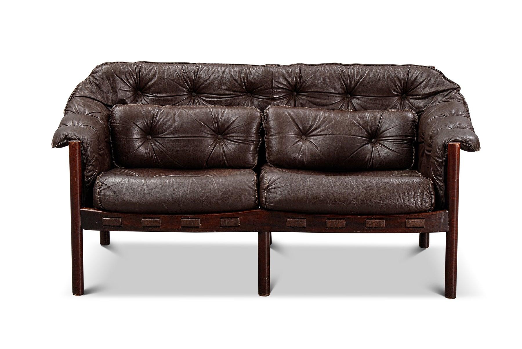 Mid-Century Modern Sven Ellekær Loveseat in Dark Brown Leather #2 For Sale