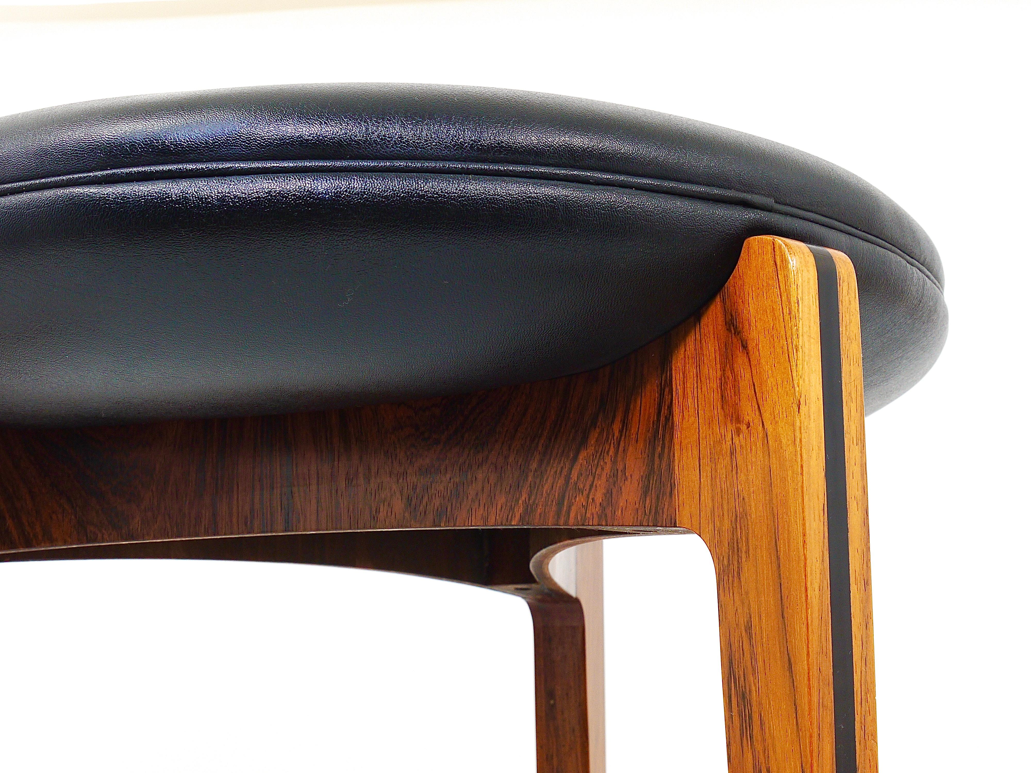 Sven Ellekaer Midcentury Tripod Rosewood Stool, Linneberg Møbelfabrik, Denmark 2