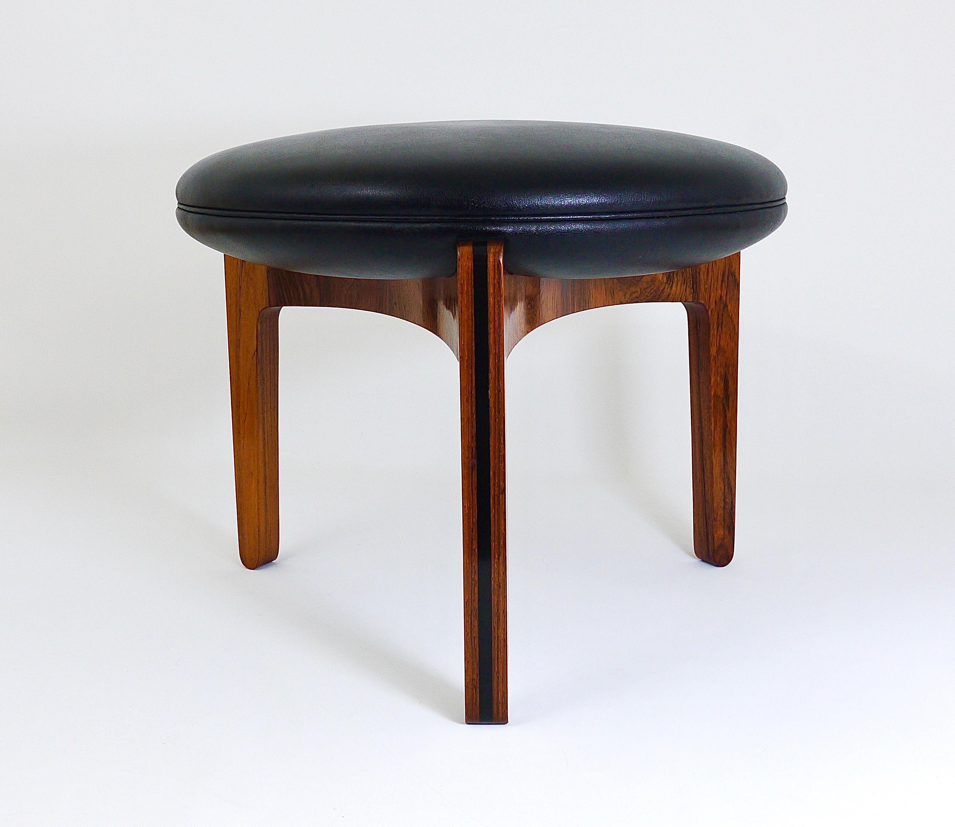 20th Century Sven Ellekaer Midcentury Tripod Rosewood Stool, Linneberg Møbelfabrik, Denmark