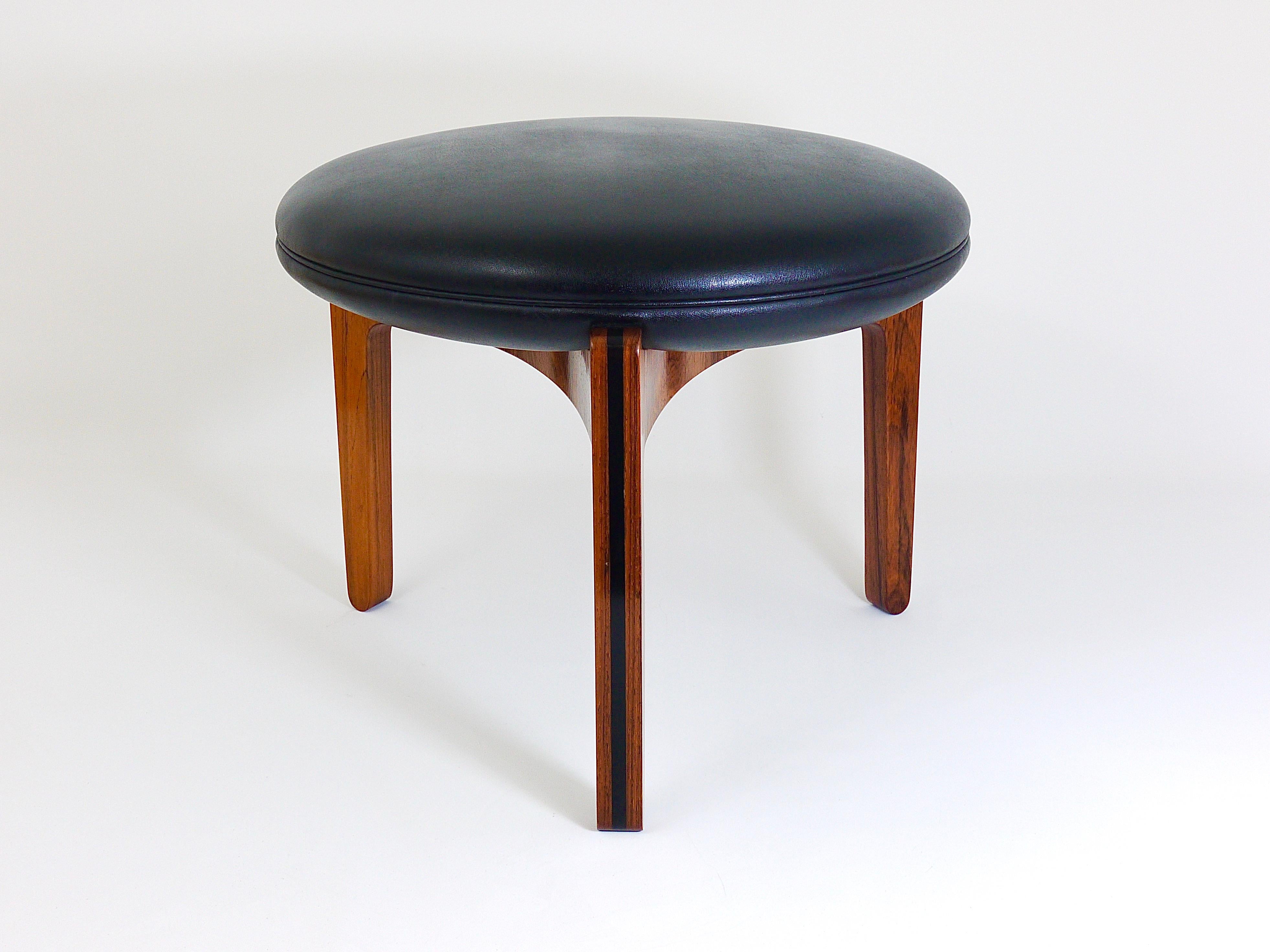 Sven Ellekaer Midcentury Tripod Rosewood Stool, Linneberg Møbelfabrik, Denmark 1