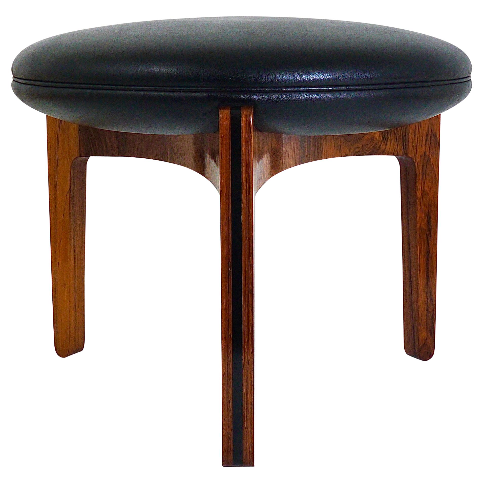 Sven Ellekaer Midcentury Tripod Rosewood Stool, Linneberg Møbelfabrik, Denmark