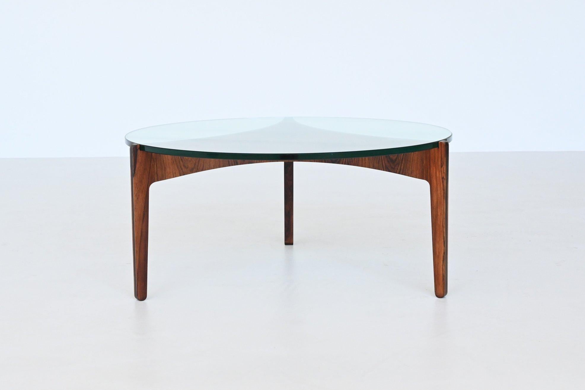 Glass Sven Ellekaer rosewood coffee table “104” Chirstian Linneberg Denmark 1962