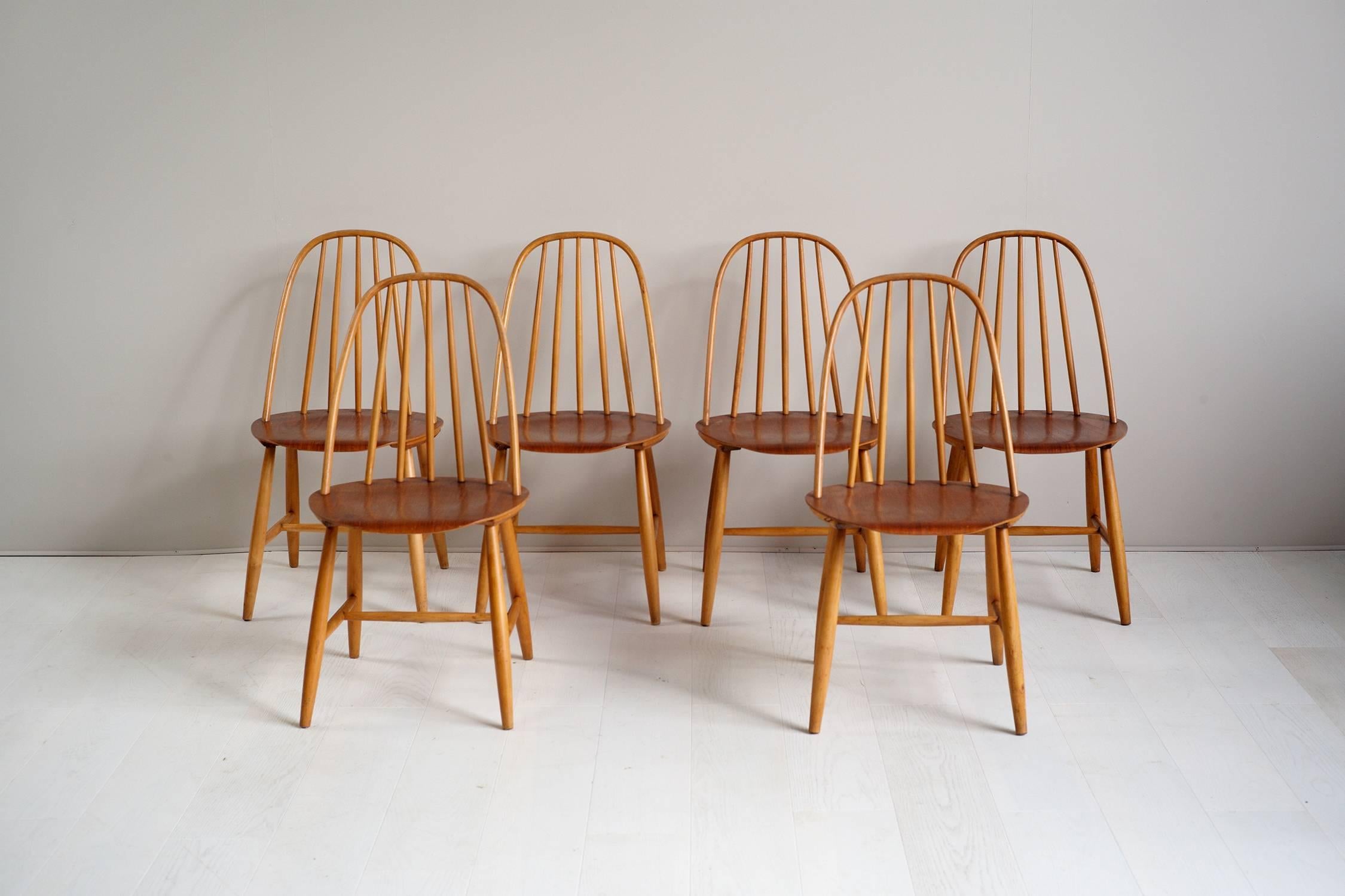 Mid-Century Modern Sven Erik Fryklund for Hagafors, Series of Six Chairs Model 16, Sweden, 1950