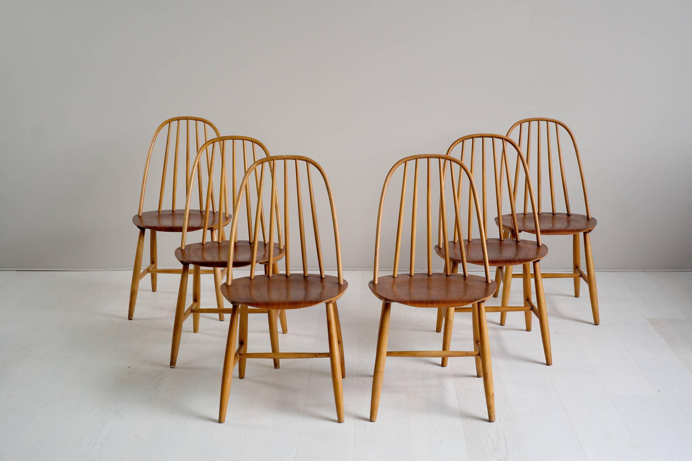 Sven Erik Fryklund for Hagafors, Series of Six Chairs Model 16, Sweden, 1950 In Excellent Condition In Catonvielle, FR