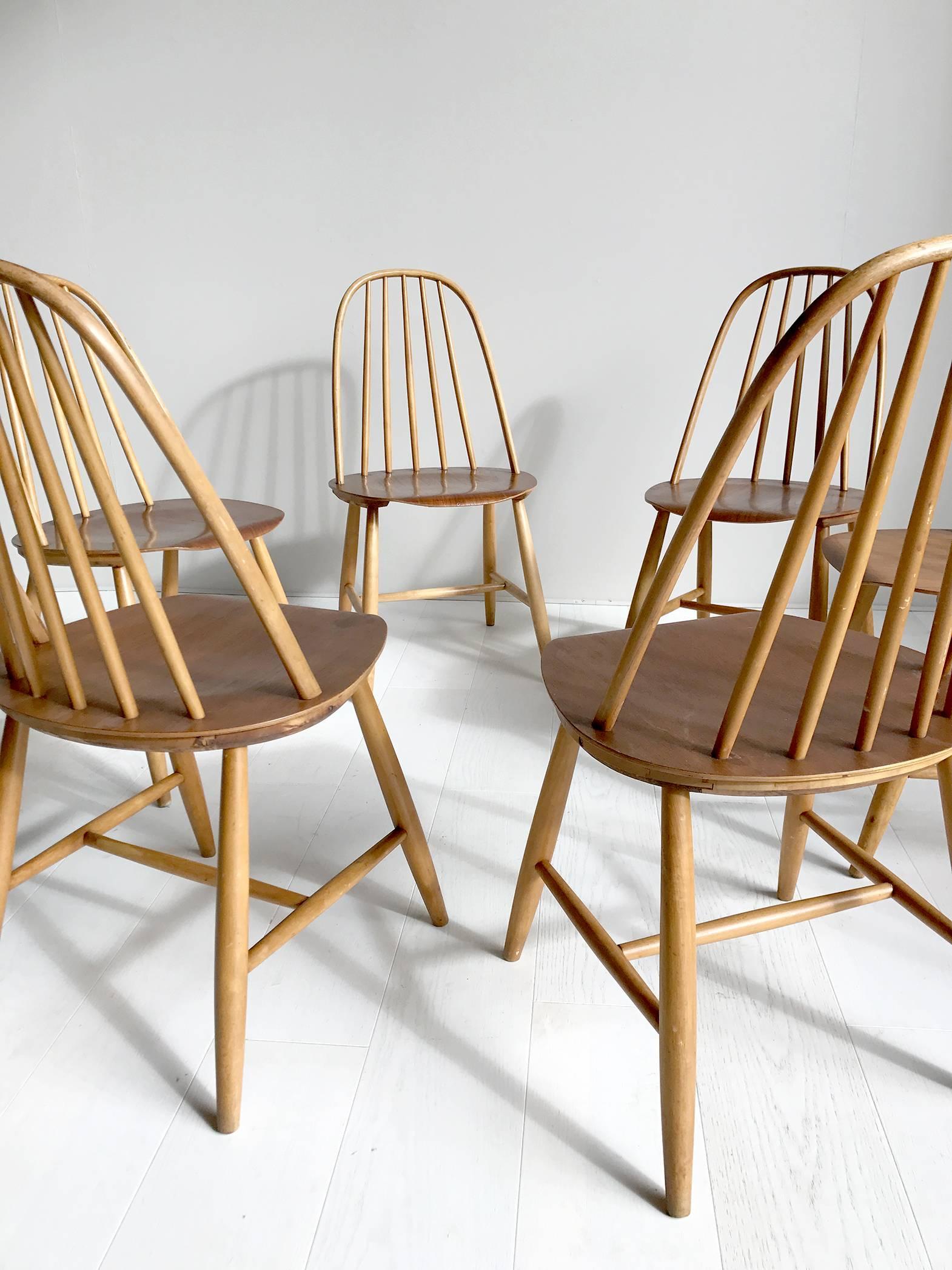 Teak Sven Erik Fryklund for Hagafors, Series of Six Chairs Model 16, Sweden, 1950