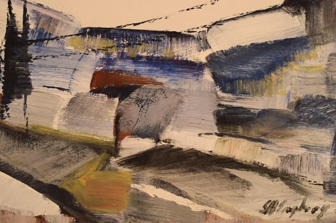 Suédois Sven H. Engberg, artiste suédois référencé, huile sur toile, paysage moderniste en vente