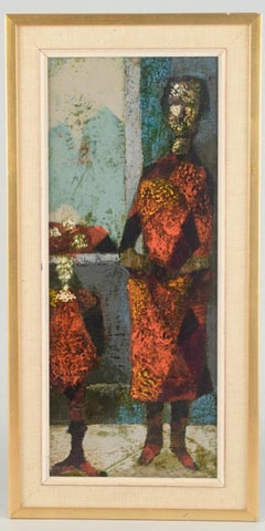 Sven Harald Ahlgren. Öl auf Karton. Figürliche Komposition "Damen och blomman".