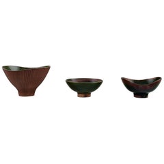 Sven Hofverberg Swedish Ceramist, Three Unique Bowls, 1980s
