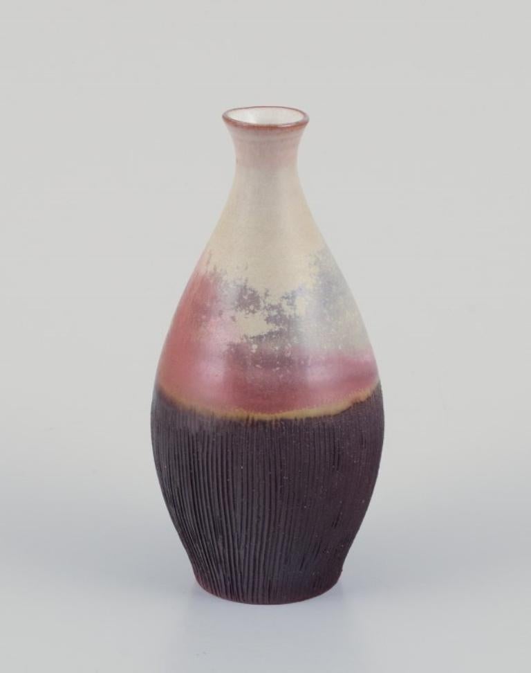 Scandinavian Modern Sven Hofverberg, Swedish ceramist. Two unique ceramic vases. Multi-colored glaze For Sale
