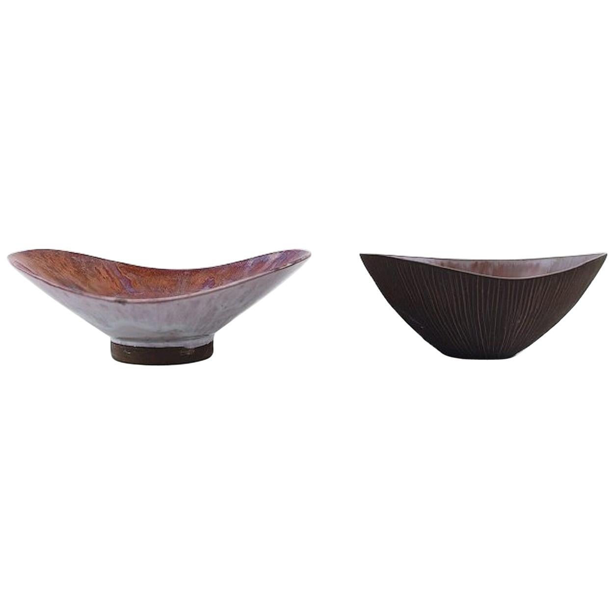 Sven Hofverberg Swedish Ceramist, Two Unique Glazed Ceramic Bowls For Sale