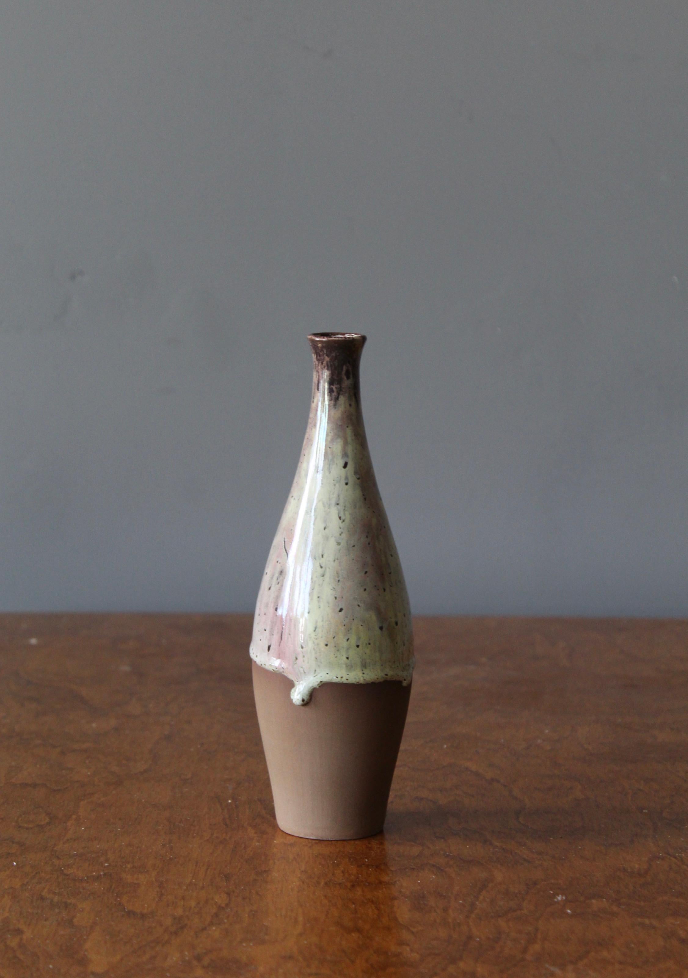 Modern Sven Hofverberg, Vase, Semi-Glazed Stoneware, Artists Studio, Sweden, 1970s