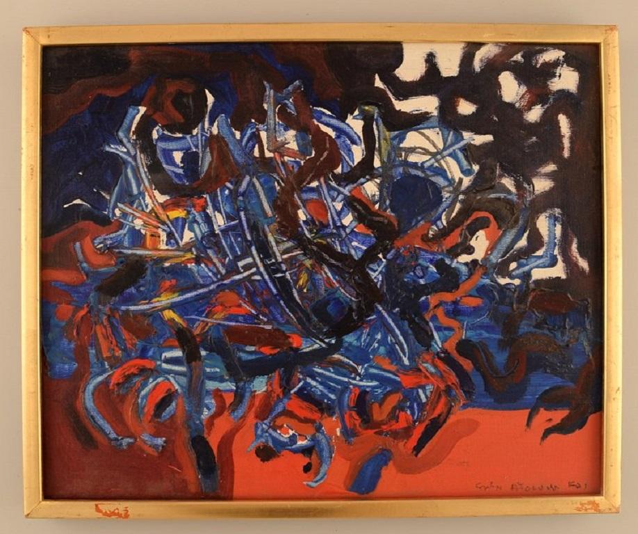 Sven Inge Höglund (1935 - 2008), Swedish artist. Oil on canvas. 
Abstract composition. 1960s / 70s.
The canvas measures: 40.5 x 33 cm.
The frame measures: 1.5 cm.
In excellent condition.
Signed.