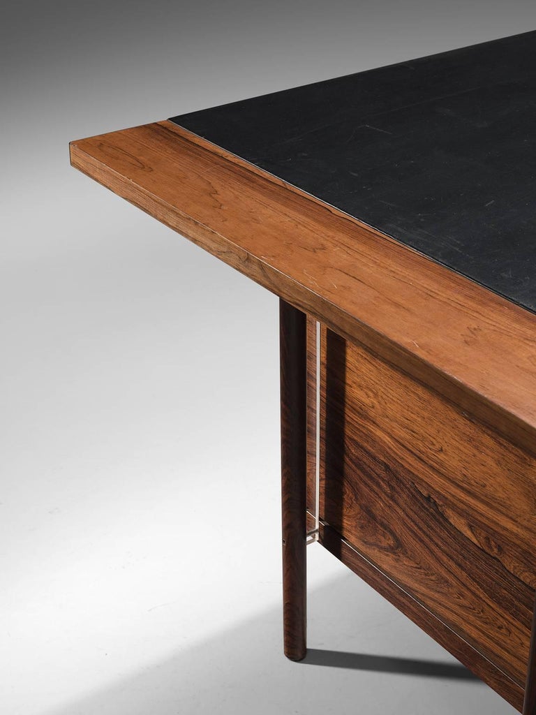 Sven Ivar Disten Restored Corner Desk In Leather And Rosewood For