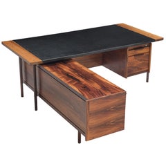 Sven Ivar Disten Restored Corner Desk in Leather and Rosewood