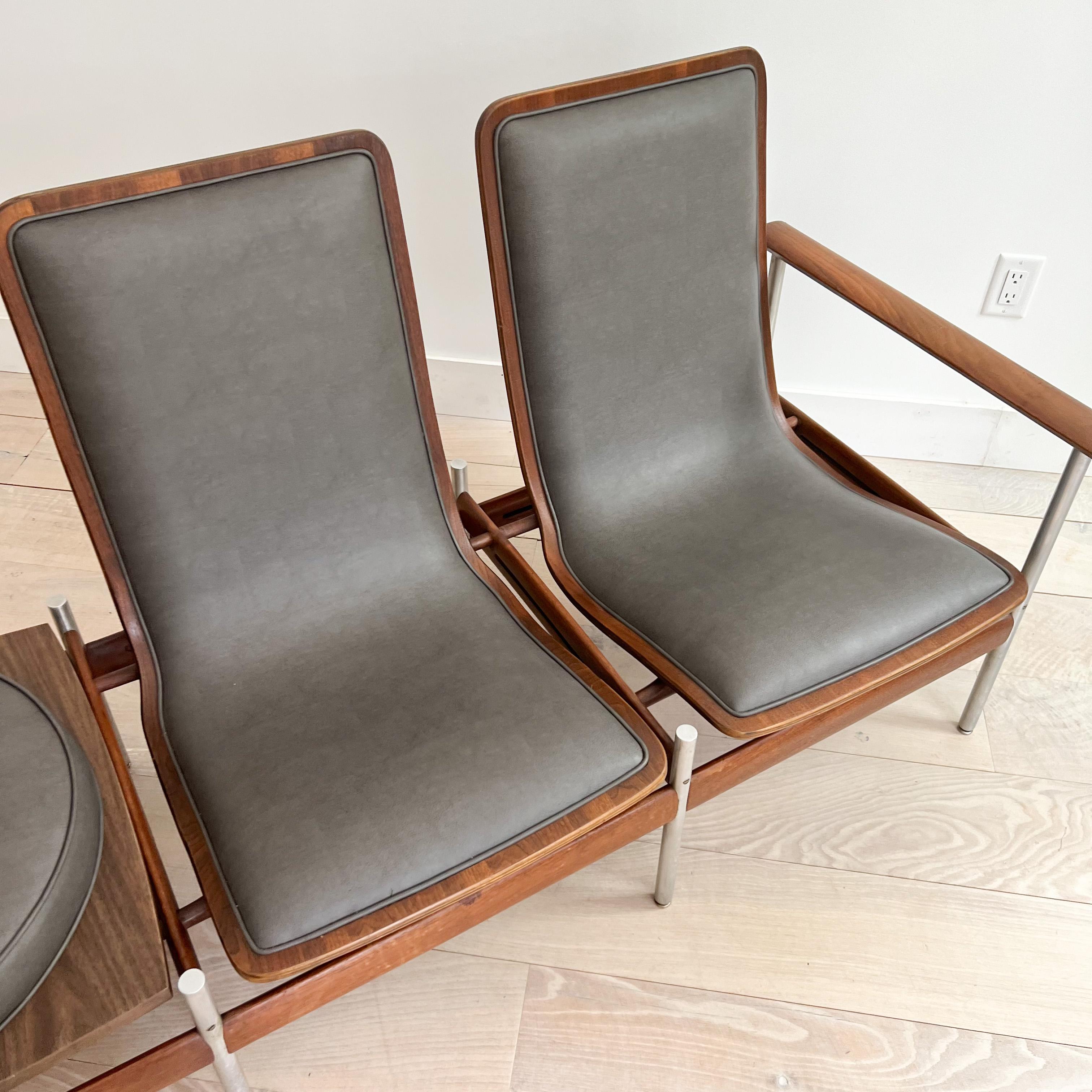Sven Ivar Dysthe 2 Seater Bentwood Walnut Bench w/ Circular Seat And End Table B 7