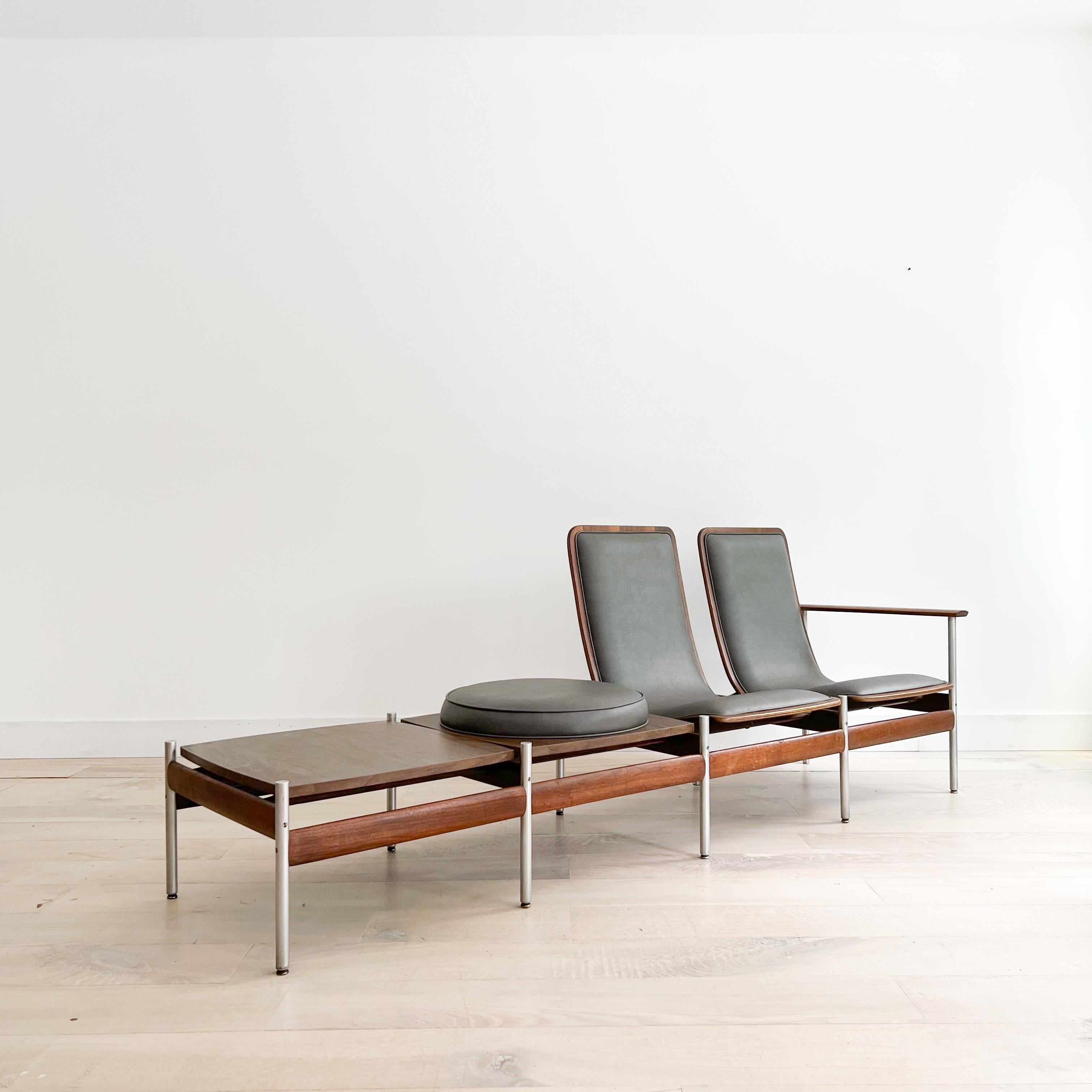 Sven Ivar Dysthe 2 Seater Bentwood Walnut Bench w/ Circular Seat And End Table B 10