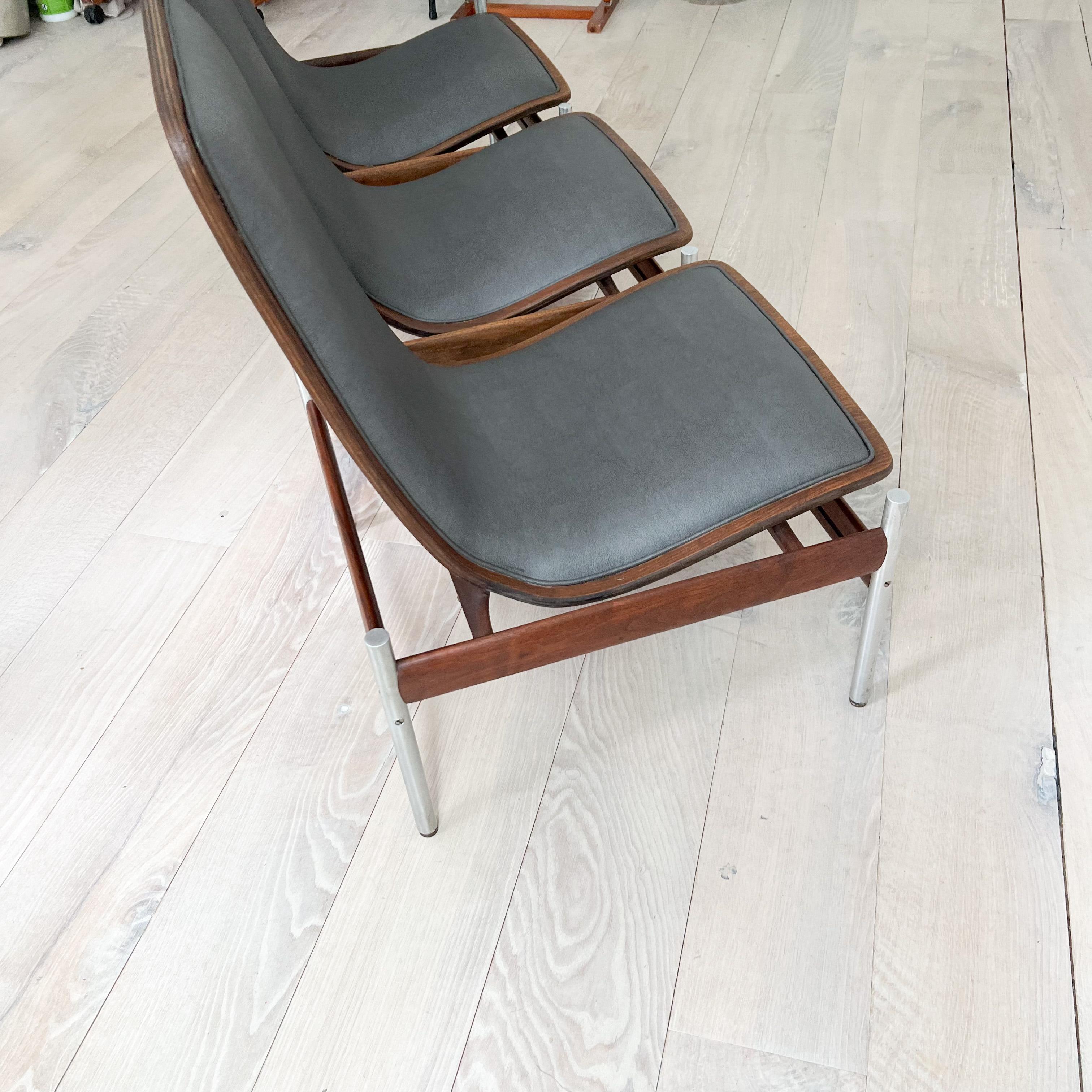 Sven Ivar Dysthe 3 Seater Bentwood Walnut Bench New Elephant Grey Upholstery - A 3