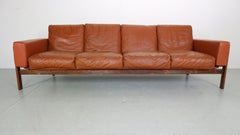 Sven Ivar Dysthe  Divano a 4 posti in pelle Congac per Dokka Møbler, Norvegia anni '60