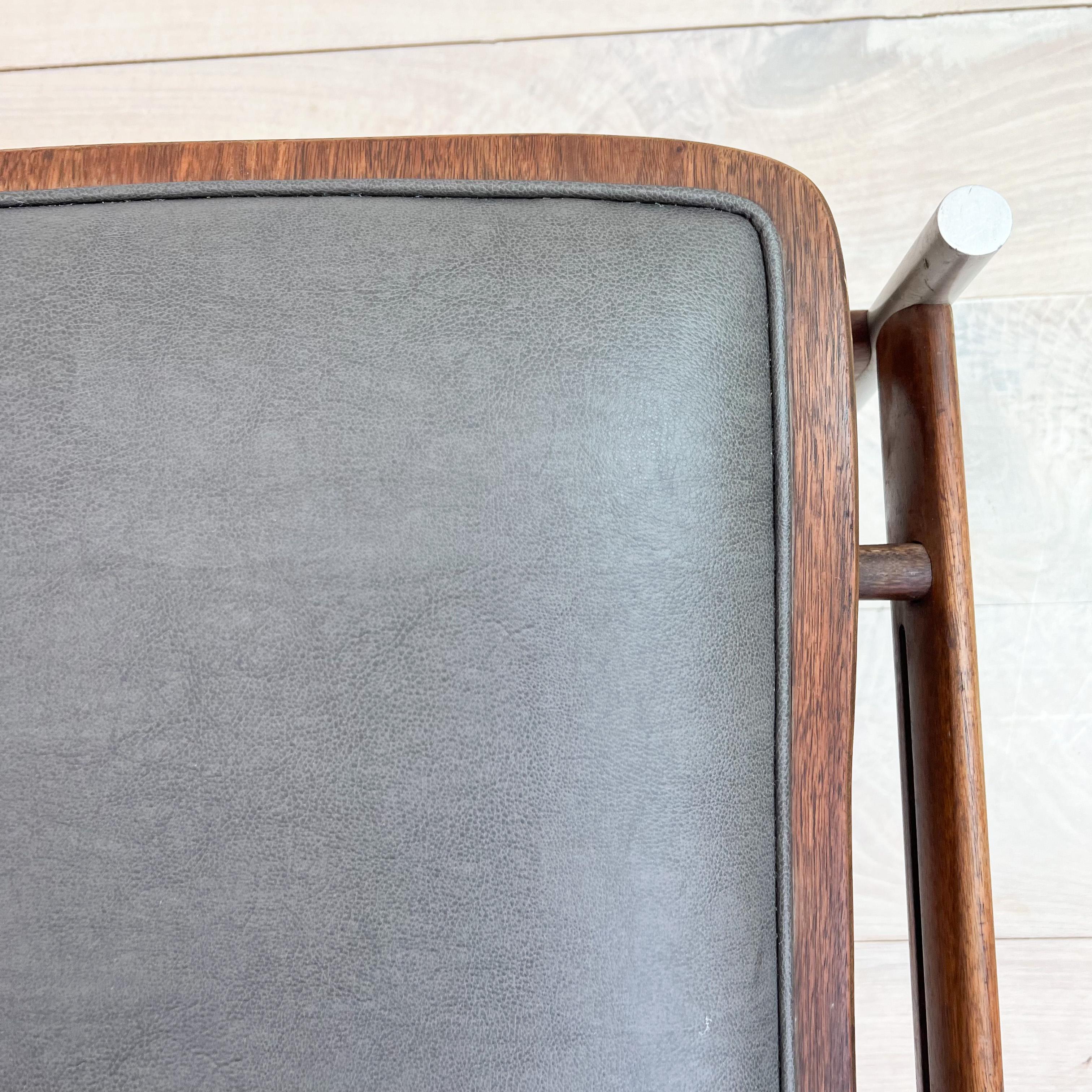Mid-Century Modern Sven Ivar Dysthe 5 Seater Bentwood Walnut Bench New Elephant Grey Upholstery
