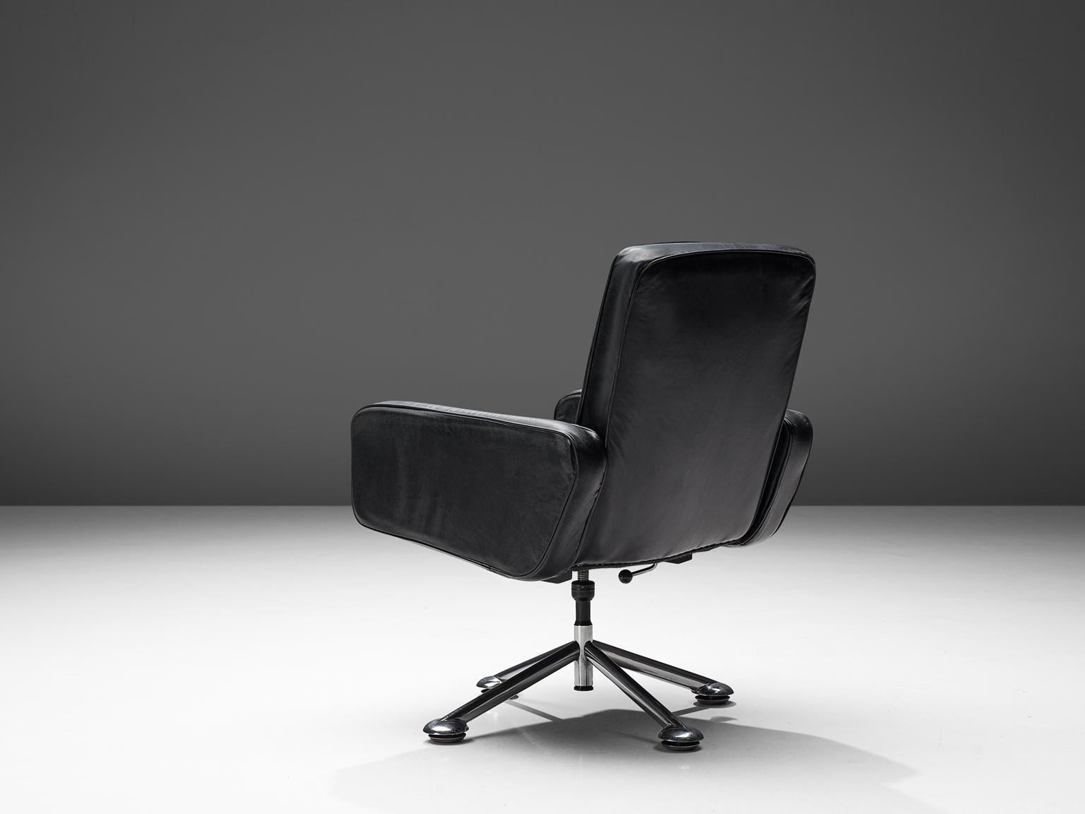Scandinavian Modern Sven Ivar Dysthe Desk Chair in Black Leather
