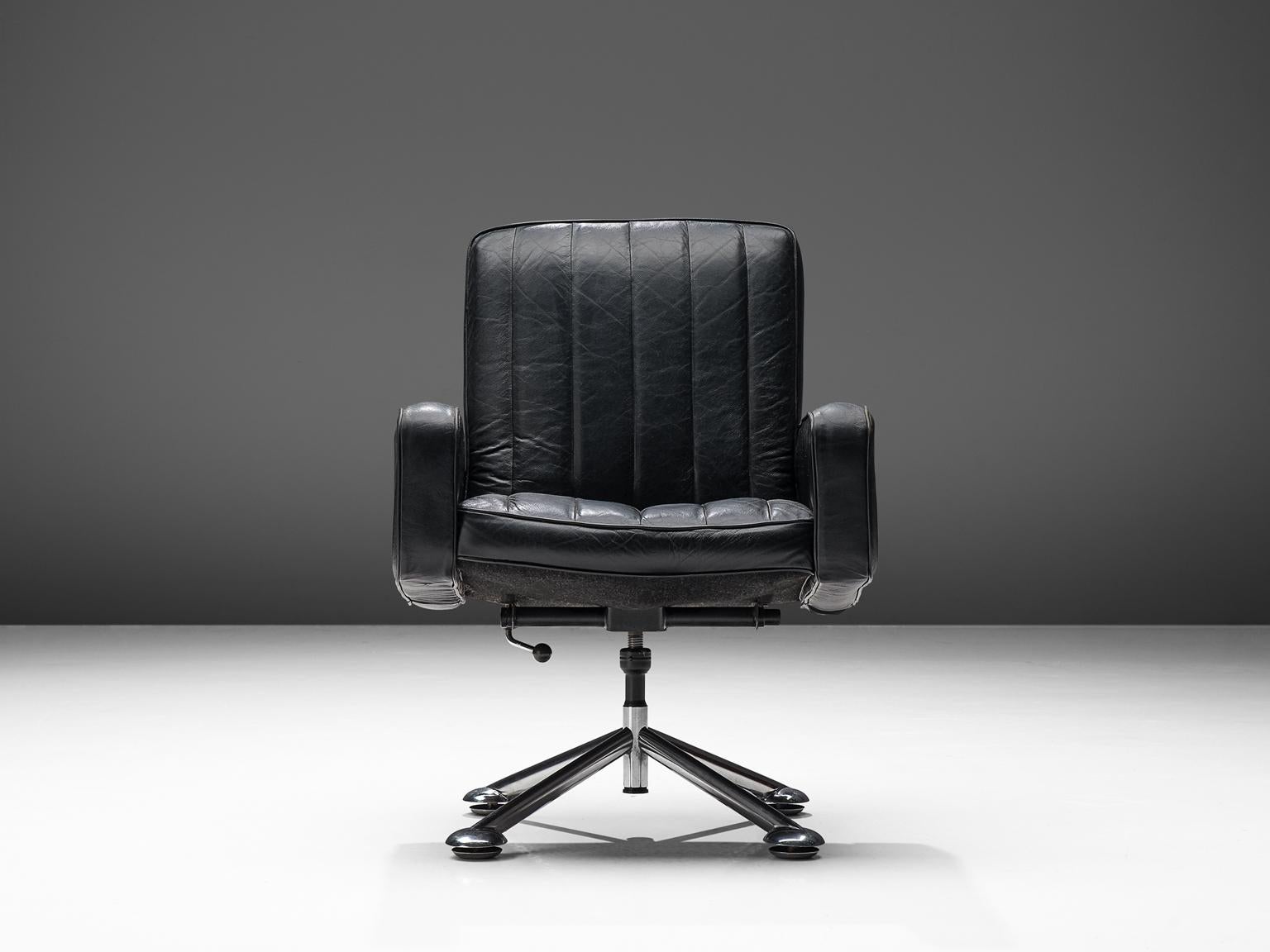 Norwegian Sven Ivar Dysthe Desk Chair in Black Leather