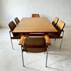 Sven Ivar Dysthe Dining Room Set, Chairs and Table in Cognac Leather and Walnut