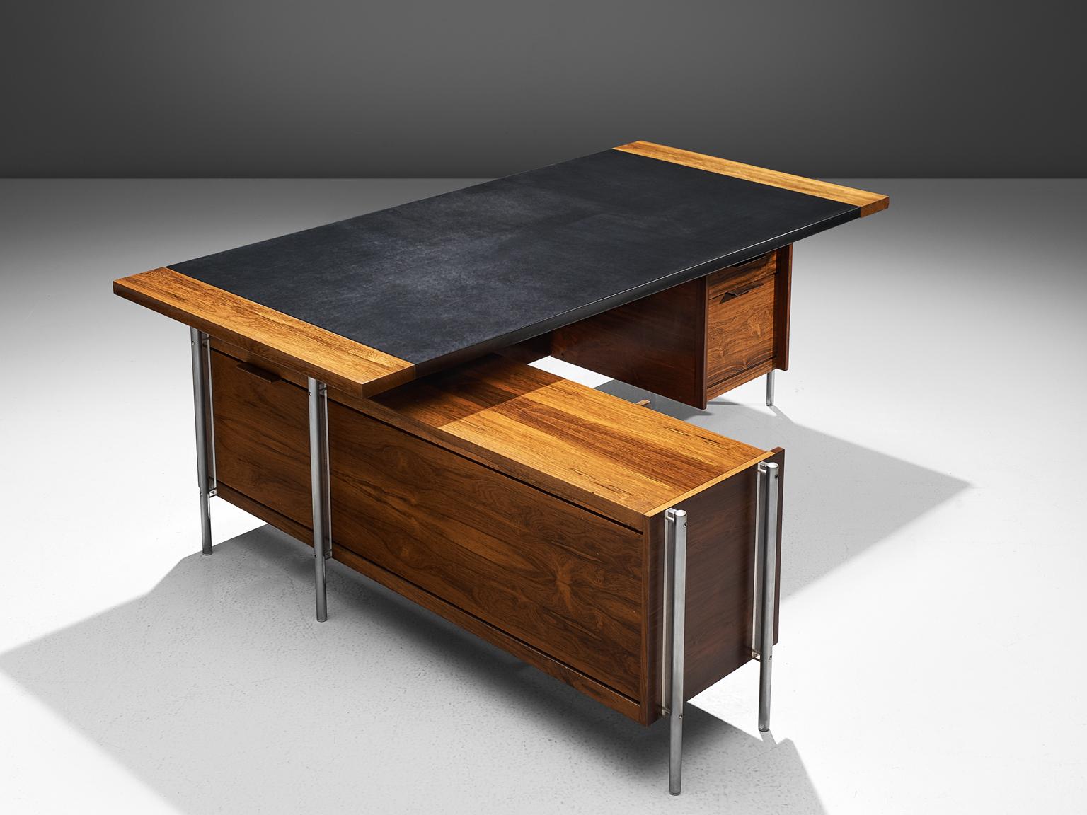 Scandinavian Modern Sven Ivar Dysthe Executive Desk with Steel and Rosewood
