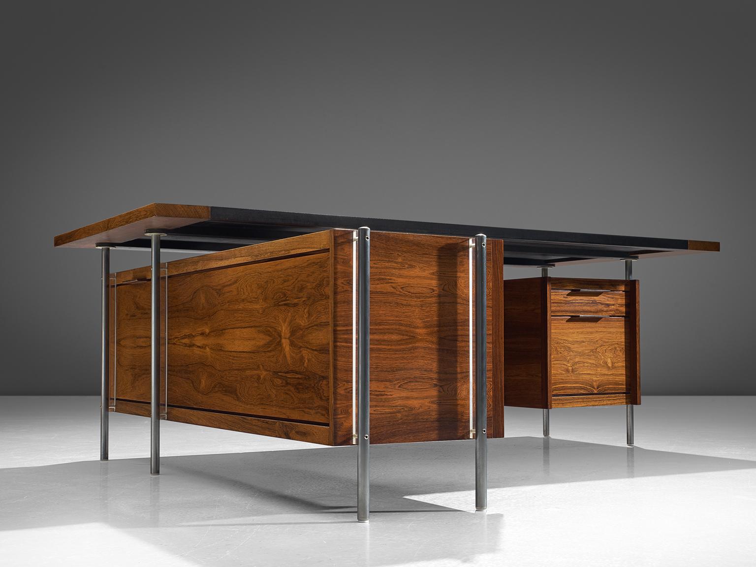 Norwegian Sven Ivar Dysthe Executive Desk with Steel and Rosewood