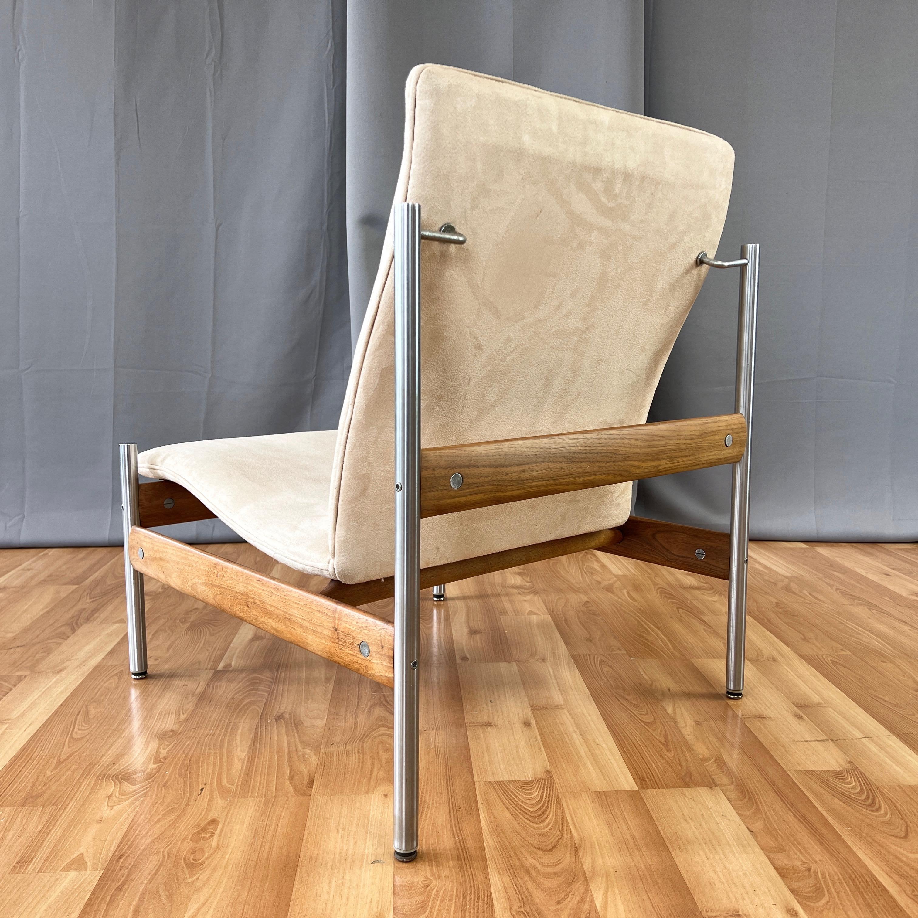 Scandinavian Modern Sven Ivar Dysthe for Dokka Møbler Teak and Nickel Armless Lounge Chair, 1960s For Sale