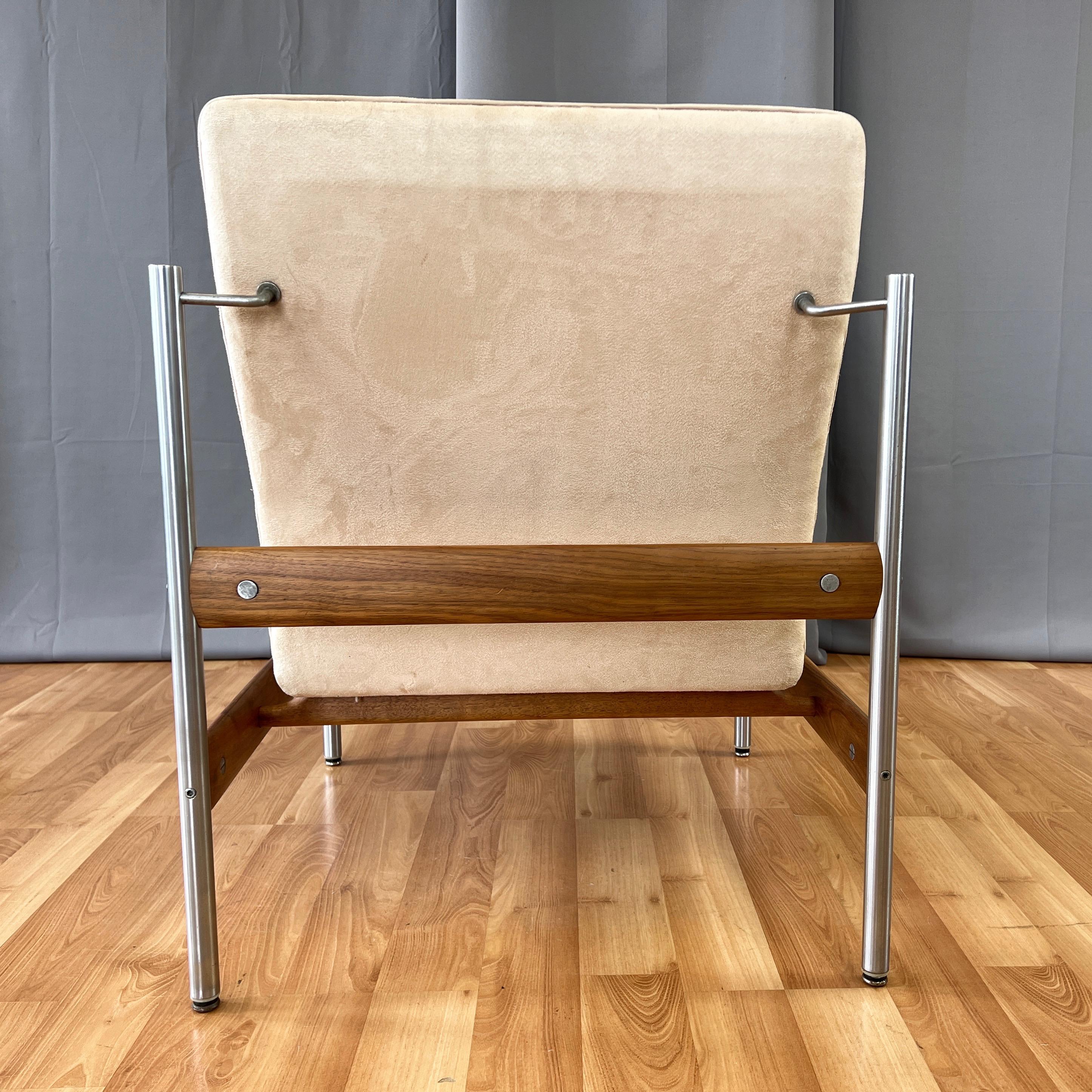 Norwegian Sven Ivar Dysthe for Dokka Møbler Teak and Nickel Armless Lounge Chair, 1960s For Sale