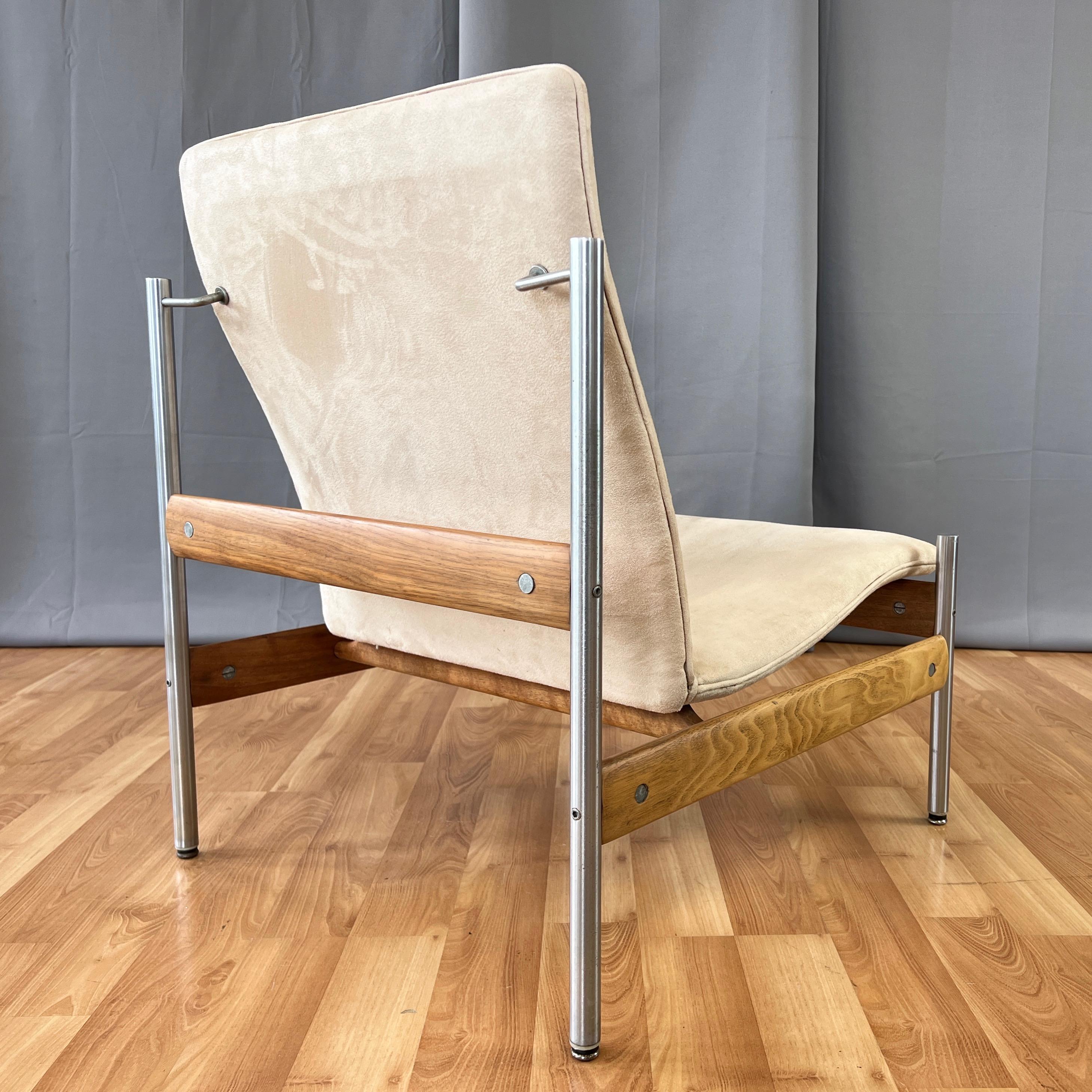 Plated Sven Ivar Dysthe for Dokka Møbler Teak and Nickel Armless Lounge Chair, 1960s For Sale