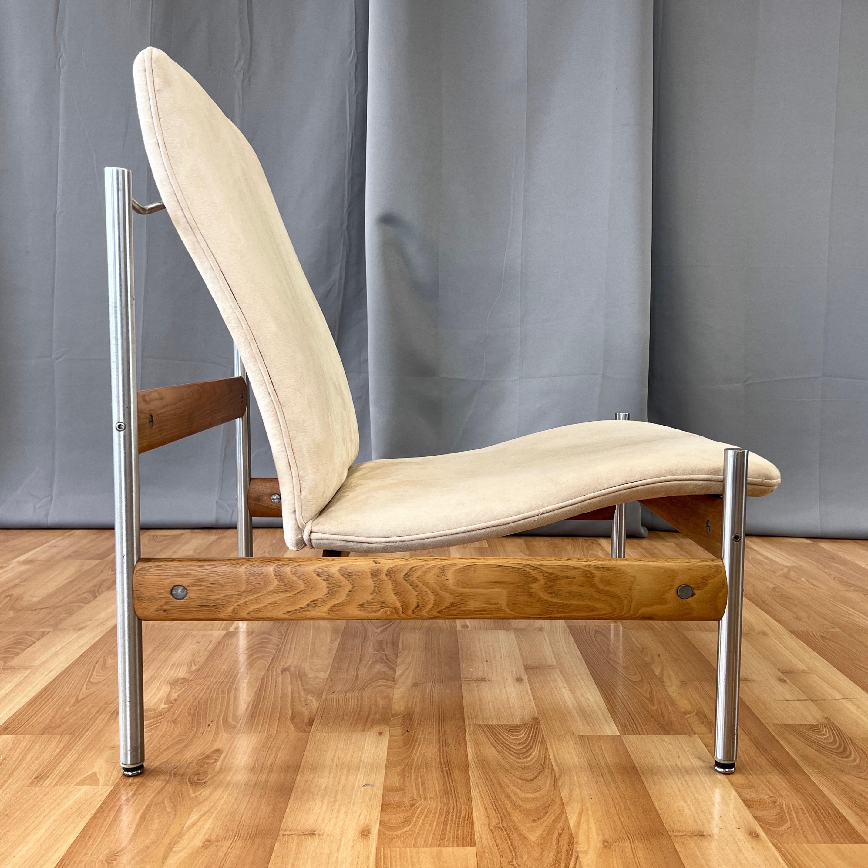 Sven Ivar Dysthe for Dokka Møbler Teak and Nickel Armless Lounge Chair, 1960s In Good Condition For Sale In San Francisco, CA