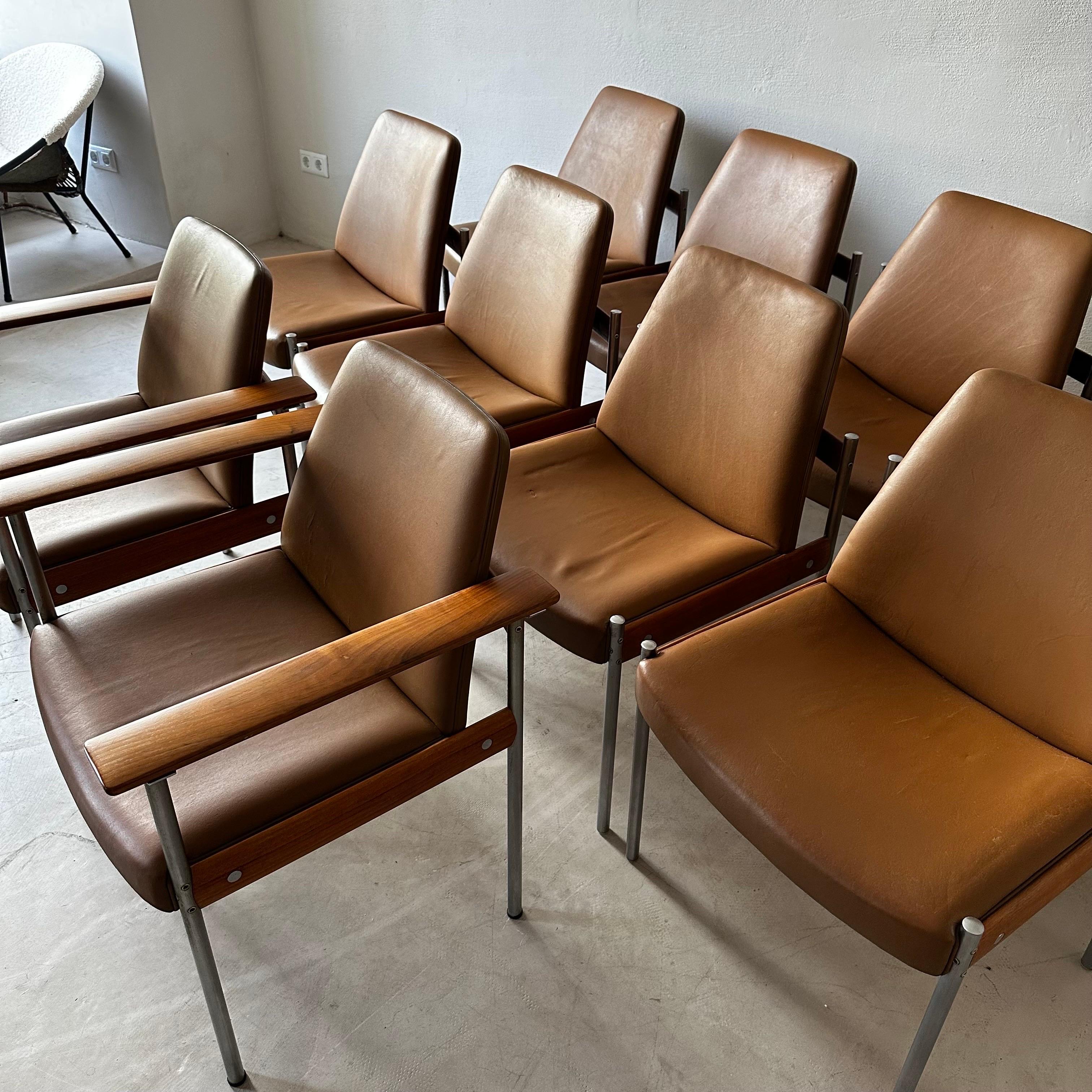 Sven Ivar Dysthe Large Set of 10 Chairs in Cognac Leather and Walnut For Sale 3