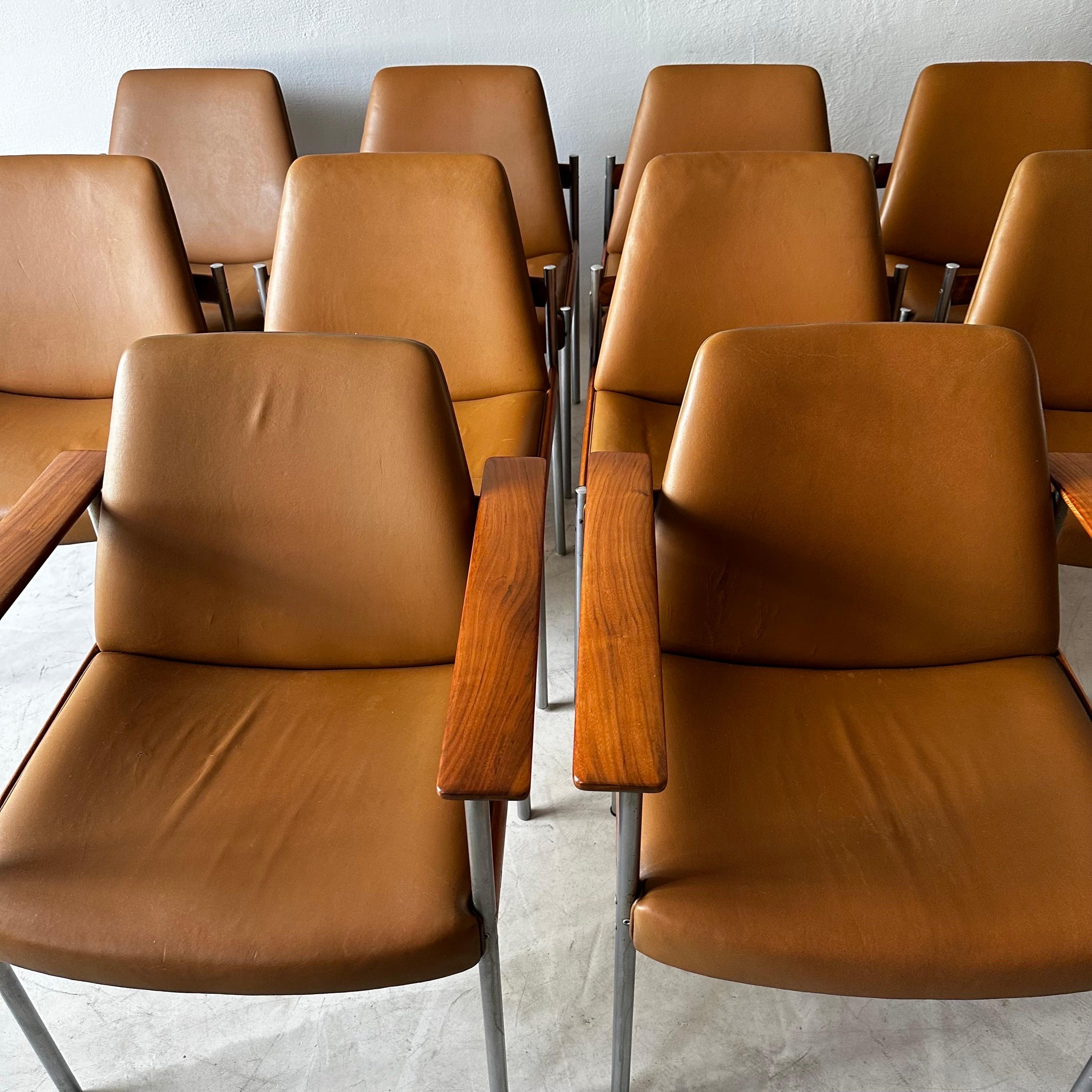Mid-20th Century Sven Ivar Dysthe Large Set of 10 Chairs in Cognac Leather and Walnut For Sale