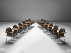 Sven Ivar Dysthe Large Set of 12 Chairs in Black Leather and Walnut