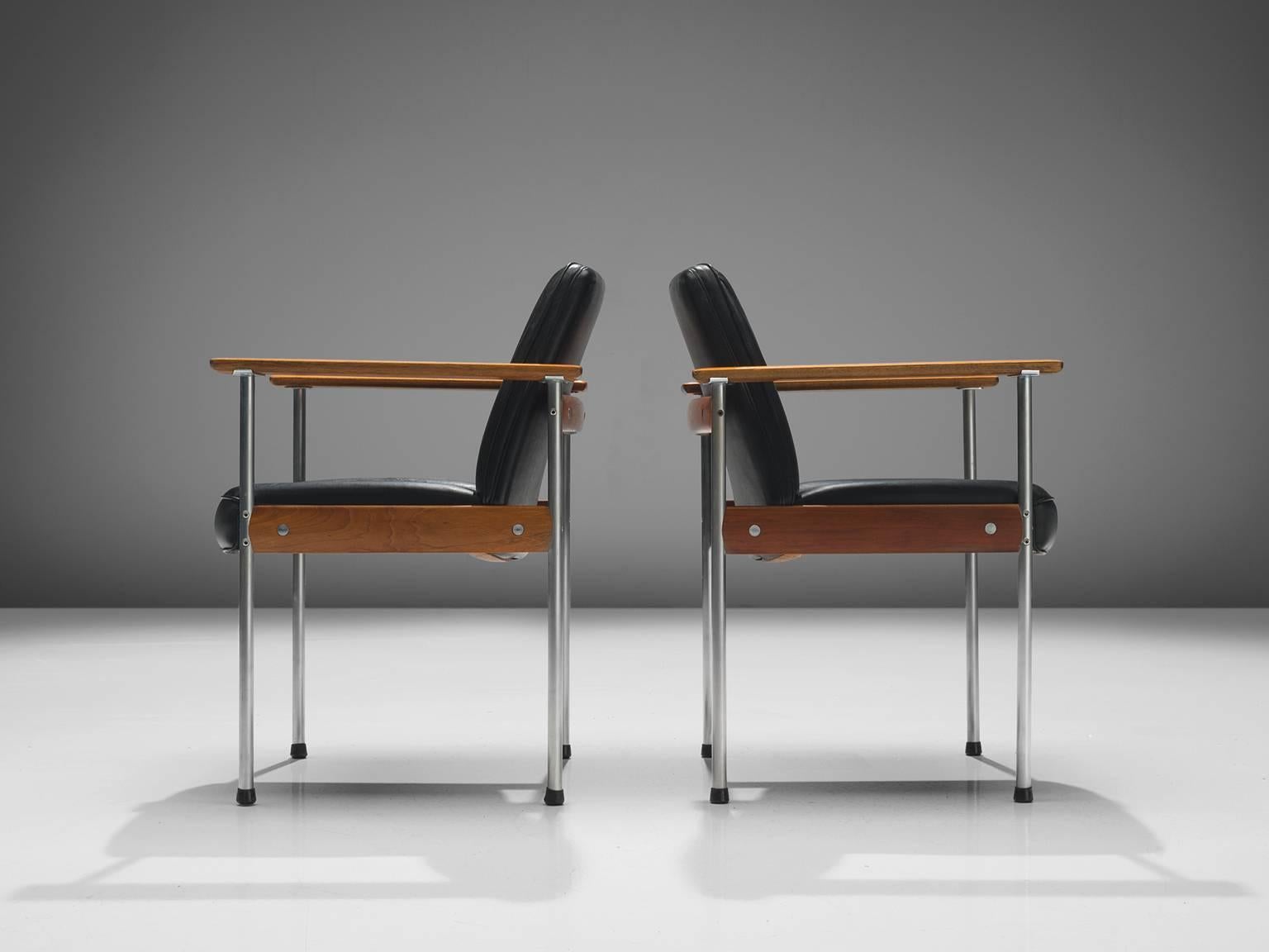 Norwegian Sven Ivar Dysthe Large Set of 12 Chairs in Black Leather and Walnut