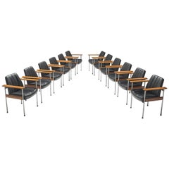 Sven Ivar Dysthe Large Set of 12 Chairs in Black Leather and Walnut